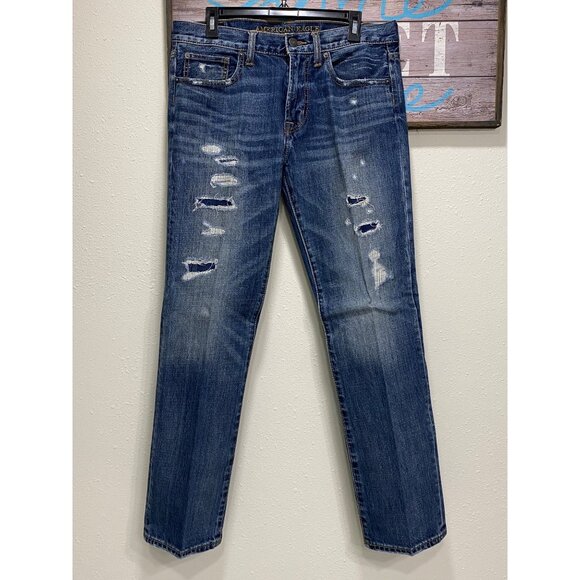 American Eagle Outfitters Men’s Original Straight Jeans 32x32 Distressed Blue - Picture 6 of 15